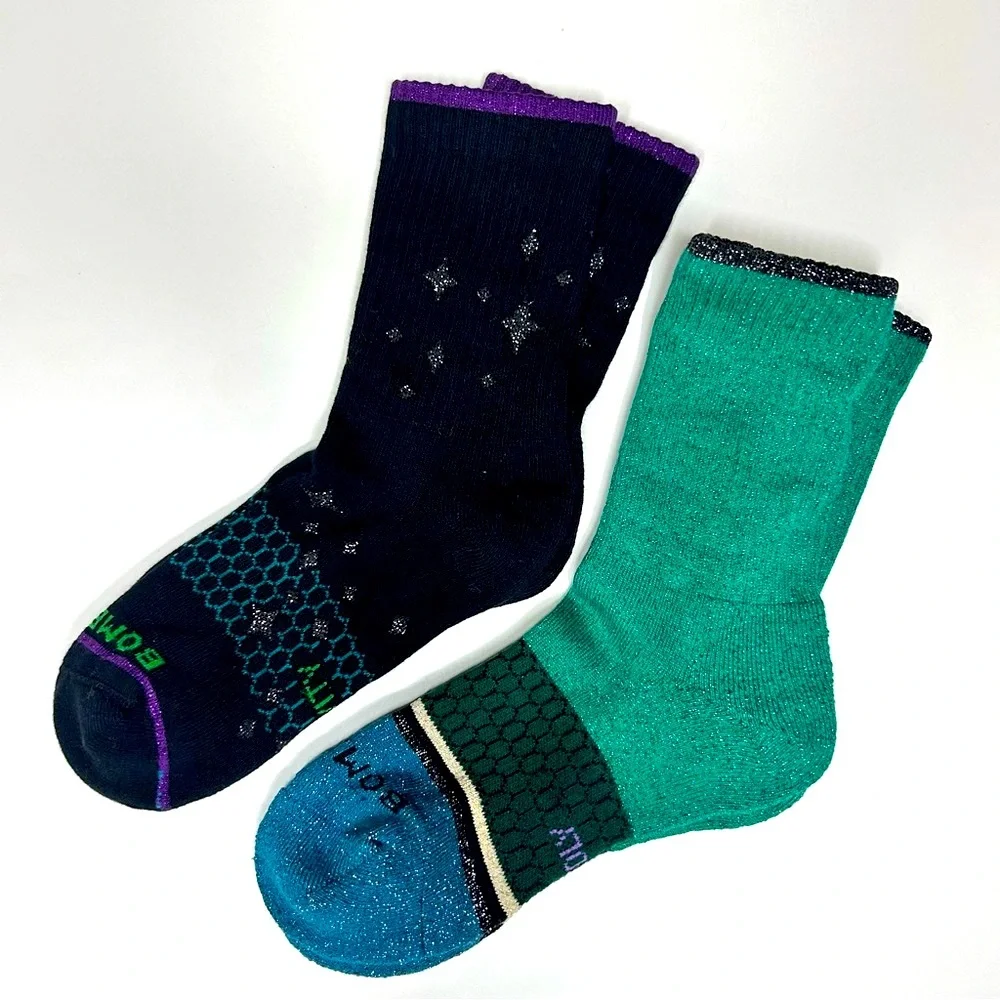 Wicked x Bombas New 2 pair Calf Socks Small Youth Gravity Black Silver Green